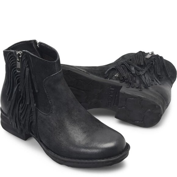Born Women's Size 10 M Kenia Fringed Booties Boots Black Suede Leather - Picture 2 of 9